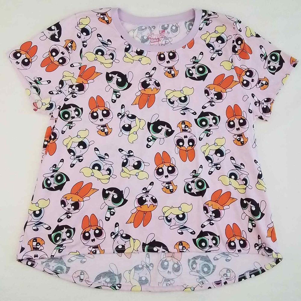 Womens T-Shirt 1X Plus Size Cotton Tee Power Puff Girls Short Sleeve Crew Neck‎